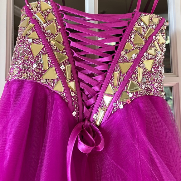 Pink Metallic Toole Corset Cocktail Dress - Picture 4 of 8